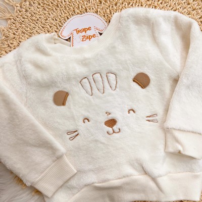 Conj. Casaco de Pelinho Bebê Tigre e Calça de Moletom - Off White